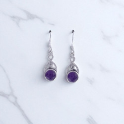 Wholesale 925 Sterling Silver Gemstone Drop Earrings | Bohemian Infinity Swirl Celtic Knot Openwork Natural Amethyst & Turquoise Dangle Earrings (MYS E96)