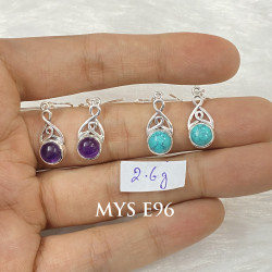 Wholesale 925 Sterling Silver Gemstone Drop Earrings | Bohemian Infinity Swirl Celtic Knot Openwork Natural Amethyst & Turquoise Dangle Earrings (MYS E96)