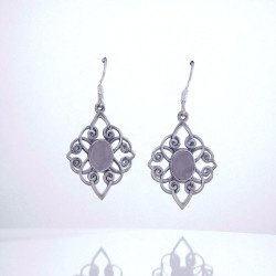 Wholesale 925 Sterling Silver Gemstone Drop Earrings | Vintage Openwork Filigree Scrollwork Mandala Natural Rose Quartz & Amethyst Cabochon Dangle Earrings (MYS E97)