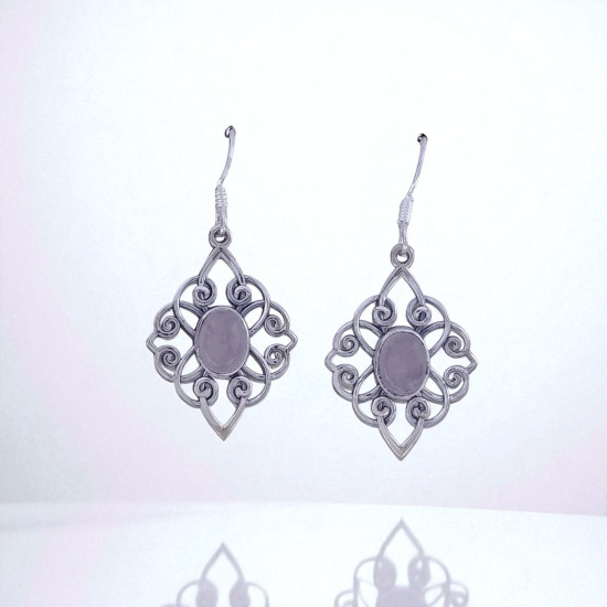 Wholesale 925 Sterling Silver Gemstone Drop Earrings | Vintage Openwork Filigree Scrollwork Mandala Natural Rose Quartz & Amethyst Cabochon Dangle Earrings (MYS E97) Wholesale 925 Sterling Silver Gemstone Drop Earrings | Vintage Openwork Filigree Scrollwork Mandala Natural Rose Quartz & Amethyst Cabochon Dangle Earrings (MYS E97)