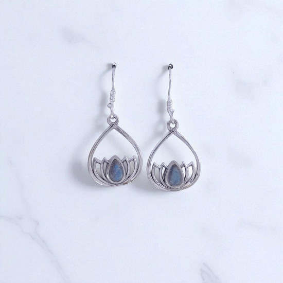 Wholesale 925 Sterling Silver Gemstone Drop Earrings | Sacred Openwork Lotus Flower Teardrop Frame Natural Rose Quartz & Rainbow Moonstone Dangle Earrings (MYS E99) Wholesale 925 Sterling Silver Gemstone Drop Earrings | Sacred Openwork Lotus Flower Teardrop Frame Natural Rose Quartz & Rainbow Moonstone Dangle Earrings (MYS E99)