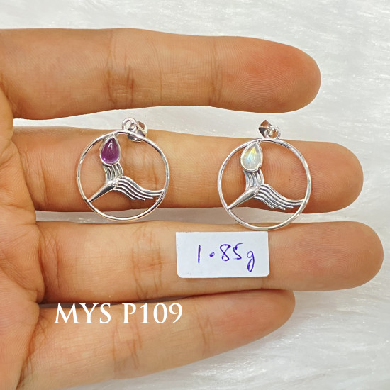 Wholesale Multi-Gemstone 925 Silver Mermaid Tail Circle Pendants | MYS P109