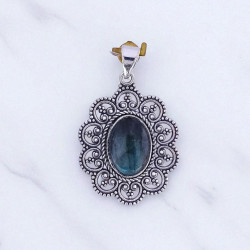 Wholesale 925 Sterling Silver Gemstone Pendant | Vintage Oxidized Oval Scalloped Filigree Scrollwork Granulated Halo Natural Rose Quartz & Labradorite Statement Charm (MYS P11) Wholesale 925 Sterling Silver Gemstone Pendant | Vintage Oxidized Oval Scalloped Filigree Scrollwork Granulated Halo Natural Rose Quartz & Labradorite Statement Charm (MYS P11)