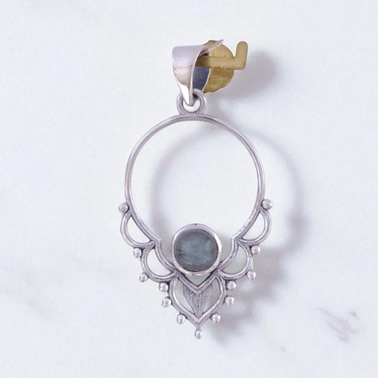 Wholesale Multi-Gemstone 925 Silver Sacred Lotus Hoop Pendants | MYS P113