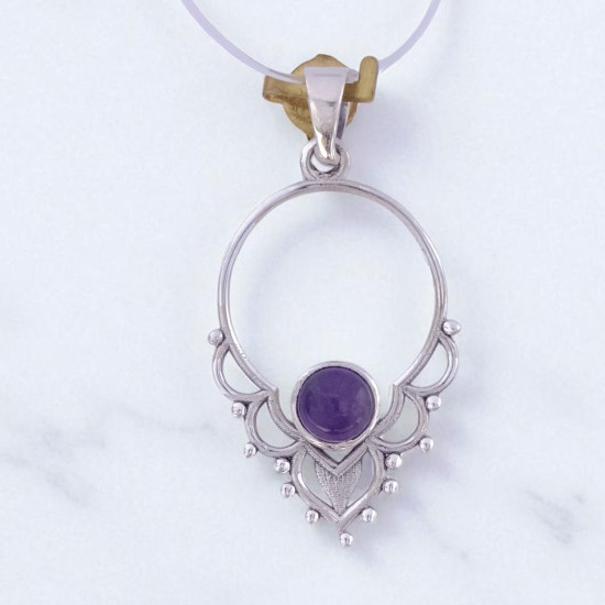 Wholesale Multi-Gemstone 925 Silver Sacred Lotus Hoop Pendants | MYS P113