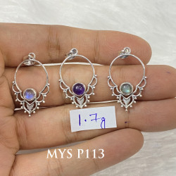 Wholesale Multi-Gemstone 925 Silver Sacred Lotus Hoop Pendants | MYS P113