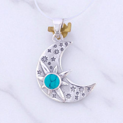 Wholesale Multi-Gemstone 925 Silver Crescent Moon Starburst Pendants | MYS P116