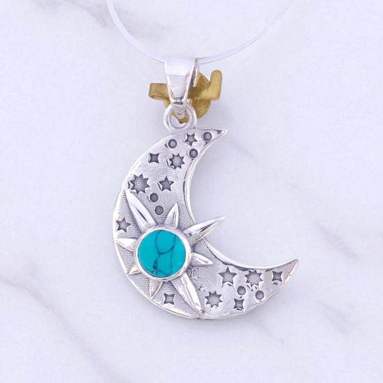 Wholesale Multi-Gemstone 925 Silver Crescent Moon Starburst Pendants | MYS P116 Wholesale Multi-Gemstone 925 Silver Crescent Moon Starburst Pendants | MYS P116