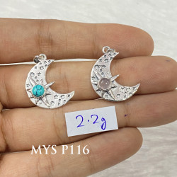 Wholesale Multi-Gemstone 925 Silver Crescent Moon Starburst Pendants | MYS P116