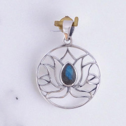 Wholesale Multi-Gemstone 925 Silver Blooming Lotus Circle Pendants | MYS P119