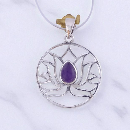 Wholesale Multi-Gemstone 925 Silver Blooming Lotus Circle Pendants | MYS P119