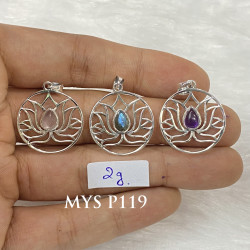 Wholesale Multi-Gemstone 925 Silver Blooming Lotus Circle Pendants | MYS P119