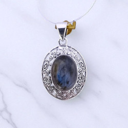 Wholesale 925 Sterling Silver Gemstone Pendant | Botanical Oval Openwork Leaf Petal Wreath Halo Natural Turquoise & Labradorite Charm (MYS P12) Wholesale 925 Sterling Silver Gemstone Pendant | Botanical Oval Openwork Leaf Petal Wreath Halo Natural Turquoise & Labradorite Charm (MYS P12)