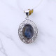 Wholesale 925 Sterling Silver Gemstone Pendant | Botanical Oval Openwork Leaf Petal Wreath Halo Natural Turquoise & Labradorite Charm (MYS P12) Wholesale 925 Sterling Silver Gemstone Pendant | Botanical Oval Openwork Leaf Petal Wreath Halo Natural Turquoise & Labradorite Charm (MYS P12)