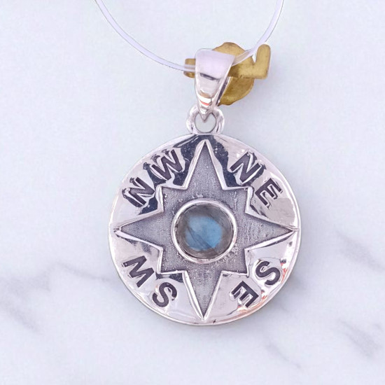Wholesale Multi-Gemstone 925 Silver Nautical Compass Rose Pendants | MYS P120