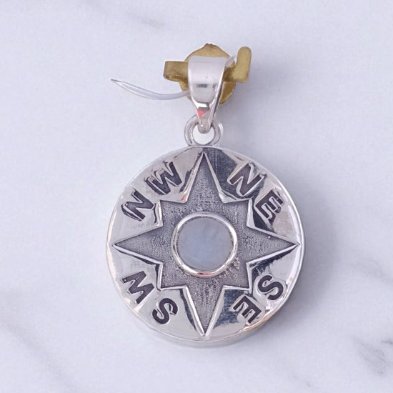Wholesale Multi-Gemstone 925 Silver Nautical Compass Rose Pendants | MYS P120