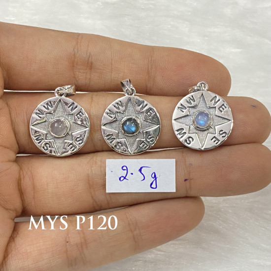 Wholesale Multi-Gemstone 925 Silver Nautical Compass Rose Pendants | MYS P120