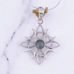 Wholesale Multi-Gemstone 925 Silver Crescent Moon Starburst Pendants | MYS P121