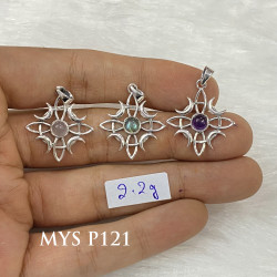 Wholesale Multi-Gemstone 925 Silver Crescent Moon Starburst Pendants | MYS P121