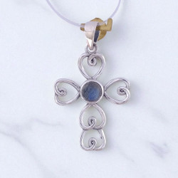 Wholesale Multi-Gemstone 925 Silver Filigree Heart Cross Pendants | MYS P122