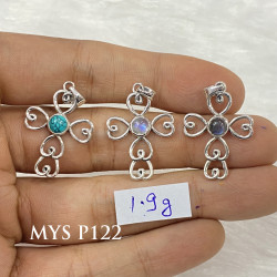 Wholesale Multi-Gemstone 925 Silver Filigree Heart Cross Pendants | MYS P122