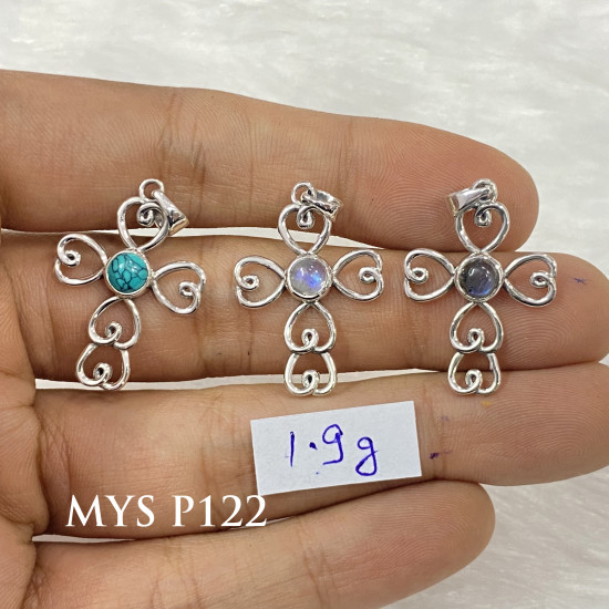Wholesale Multi-Gemstone 925 Silver Filigree Heart Cross Pendants | MYS P122 Wholesale Multi-Gemstone 925 Silver Filigree Heart Cross Pendants | MYS P122