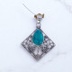 25 Sterling Silver Gemstone Pendant | Geometric Diamond Rhombus Filigree Scrollwork Pear-Cut Natural Turquoise & Labradorite Statement Charm (MYS P13) 25 Sterling Silver Gemstone Pendant | Geometric Diamond Rhombus Filigree Scrollwork Pear-Cut Natural Turquoise & Labradorite Statement Charm (MYS P13)