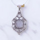 Wholesale 925 Sterling Silver Gemstone Pendant | Vintage Openwork Scalloped Scrollwork Filigree Round Natural Rose Quartz & Rainbow Moonstone Medallion Charm (MYS P14)