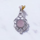 Wholesale 925 Sterling Silver Gemstone Pendant | Vintage Openwork Scalloped Scrollwork Filigree Round Natural Rose Quartz & Rainbow Moonstone Medallion Charm (MYS P14)