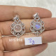 Wholesale 925 Sterling Silver Gemstone Pendant | Vintage Openwork Scalloped Scrollwork Filigree Round Natural Rose Quartz & Rainbow Moonstone Medallion Charm (MYS P14)