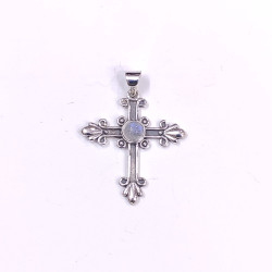 Wholesale 925 Sterling Silver Fleur-de-Lis Cross Pendant | Multi Gemstone Vintage Religious Jewelry (MYS P141) Wholesale 925 Sterling Silver Fleur-de-Lis Cross Pendant | Multi Gemstone Vintage Religious Jewelry (MYS P141)