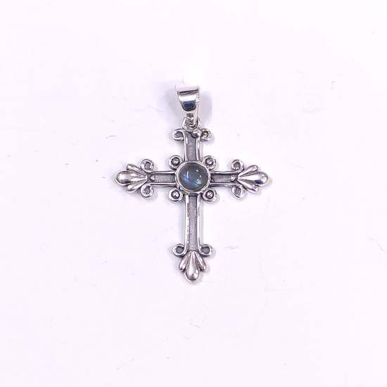 Wholesale 925 Sterling Silver Fleur-de-Lis Cross Pendant | Multi Gemstone Vintage Religious Jewelry (MYS P141)