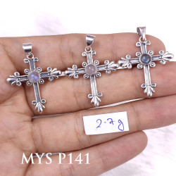Wholesale 925 Sterling Silver Fleur-de-Lis Cross Pendant | Multi Gemstone Vintage Religious Jewelry (MYS P141)