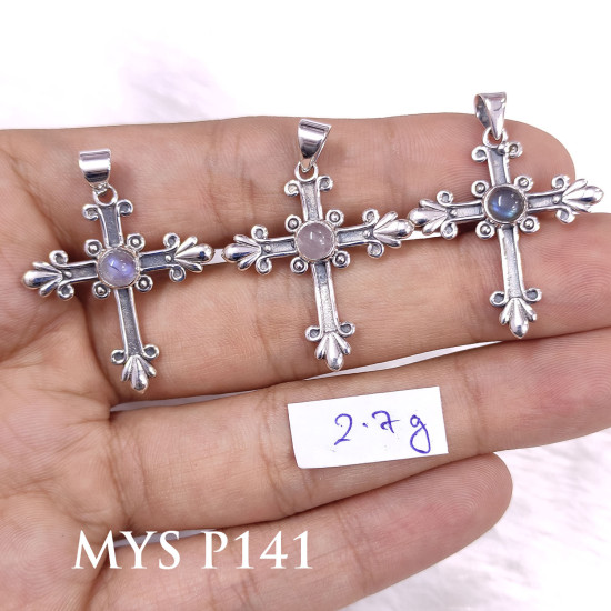 Wholesale 925 Sterling Silver Fleur-de-Lis Cross Pendant | Multi Gemstone Vintage Religious Jewelry (MYS P141)