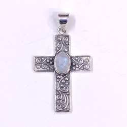 925 Sterling Silver Filigree Scroll Cross Pendant | Multi Gemstone Vintage Religious Jewelry (MYS P142) 925 Sterling Silver Filigree Scroll Cross Pendant | Multi Gemstone Vintage Religious Jewelry (MYS P142)