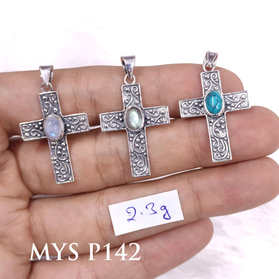 925 Sterling Silver Filigree Scroll Cross Pendant | Multi Gemstone Vintage Religious Jewelry (MYS P142) 925 Sterling Silver Filigree Scroll Cross Pendant | Multi Gemstone Vintage Religious Jewelry (MYS P142)