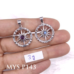 Wholesale 925 Sterling Silver Compass Rose Pendant | Multi Gemstone Nautical Travel Totem Jewelry (MYS P143)