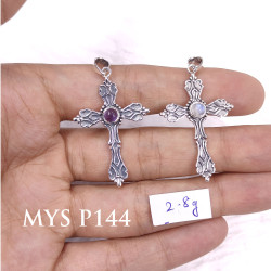 Wholesale 925 Sterling Silver Gothic Baroque Cross Pendant | Multi Gemstone Vintage Religious Jewelry (MYS P144)