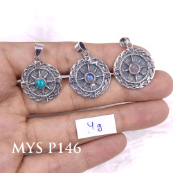Wholesale 925 Sterling Silver Mariner's Compass Medallion | Multi Gemstone Vintage Travel Totem Jewelry (MYS P146)