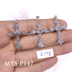 Wholesale 925 Sterling Silver Hammered Texture Cross Pendant | Multi Gemstone Vintage Religious Jewelry (MYS P147)