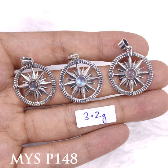 Wholesale 925 Sterling Silver Compass Rose Pendant | Multi Gemstone Nautical Travel Totem Jewelry (MYS P148) Wholesale 925 Sterling Silver Compass Rose Pendant | Multi Gemstone Nautical Travel Totem Jewelry (MYS P148)