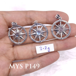 Wholesale 925 Sterling Silver Compass Rose Pendant | Multi Gemstone Industrial Coin Edge Travel Jewelry (MYS P149)