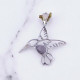 Wholesale 925 Sterling Silver Gemstone Pendant | Delicate Openwork Flying Hummingbird Pear-Cut Natural Rose Quartz & Rainbow Moonstone Charm (MYS P15)