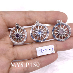 Wholesale 925 Sterling Silver Mariner's Compass Pendant | Multi Gemstone Studded Travel Totem Jewelry (MYS P150)