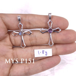 Wholesale 925 Sterling Silver Open Diamond Cross Pendant | Multi Gemstone Minimalist Religious Jewelry (MYS P151)