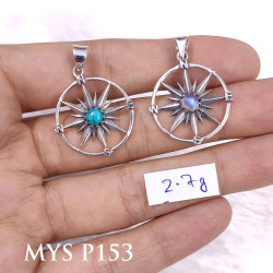 Wholesale 925 Sterling Silver Compass Rose Pendant | Multi Gemstone Minimalist Wire Frame Travel Jewelry (MYS P153)