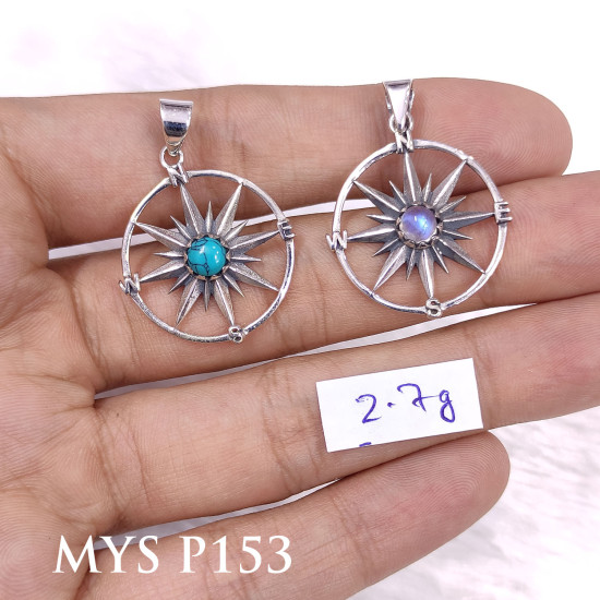 Wholesale 925 Sterling Silver Compass Rose Pendant | Multi Gemstone Minimalist Wire Frame Travel Jewelry (MYS P153) Wholesale 925 Sterling Silver Compass Rose Pendant | Multi Gemstone Minimalist Wire Frame Travel Jewelry (MYS P153)
