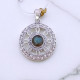 Wholesale 925 Sterling Silver Gemstone Pendant | Vintage Openwork Solar Sunburst Wavy Loops Granulated Beaded Circular Frame Natural Amethyst & Labradorite Medallion Charm (MYS P17)