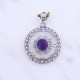 Wholesale 925 Sterling Silver Gemstone Pendant | Vintage Openwork Solar Sunburst Wavy Loops Granulated Beaded Circular Frame Natural Amethyst & Labradorite Medallion Charm (MYS P17)