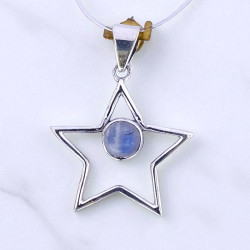 Wholesale 925 Sterling Silver Gemstone Pendant | Celestial Openwork Five-Point Star Natural Rainbow Moonstone & Amethyst Charm (MYS P18)
